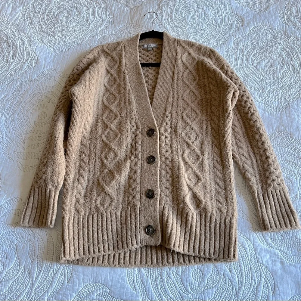 J. Crew - Cable-knit Stretch Cardigan Sweater - Heather Acorn
